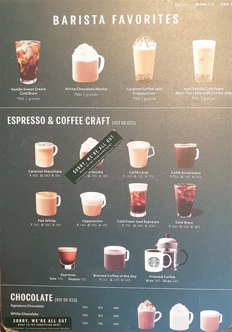 menukaart starbucks|starbucks menu drinks.